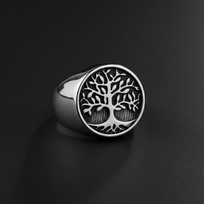 Royal Series - GENESIS TREE RING - Pure Stainless Steel Men’s Steel-Plated Ring – Statement Luxury Jewelry (Size : 16-19-21-22-24-26-29-31-32) - THE MEN THING