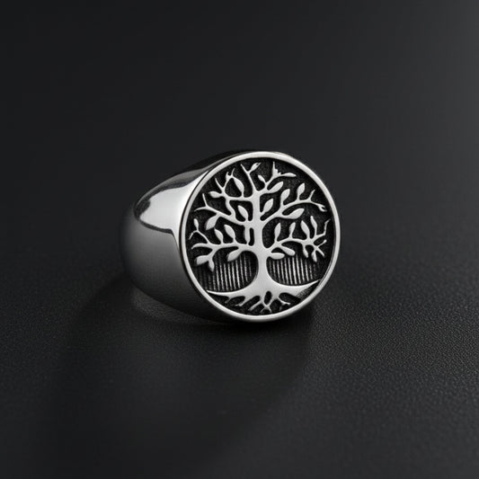 Royal Series - GENESIS TREE RING - Pure Stainless Steel Men’s Steel-Plated Ring – Statement Luxury Jewelry (Size : 16-19-21-22-24-26-29-31-32) - THE MEN THING