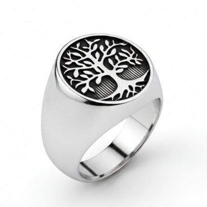Royal Series - GENESIS TREE RING - Pure Stainless Steel Men’s Steel-Plated Ring – Statement Luxury Jewelry (Size : 16-19-21-22-24-26-29-31-32) - THE MEN THING