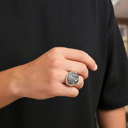 Royal Series - GENESIS TREE RING - Pure Stainless Steel Men’s Steel-Plated Ring – Statement Luxury Jewelry (Size : 16-19-21-22-24-26-29-31-32) - THE MEN THING