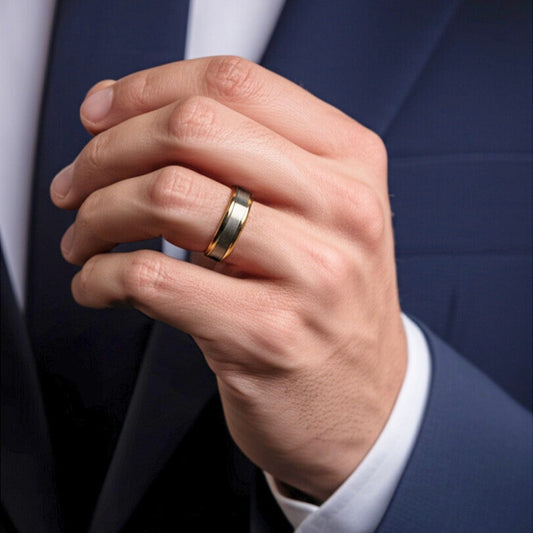 Royal Series - GILDED CORE RING - Pure Stainless Steel Men’s Gold-Steel-Plated Ring – Statement Luxury Jewelry (Size : 17-19-22-25-27) - THE MEN THING