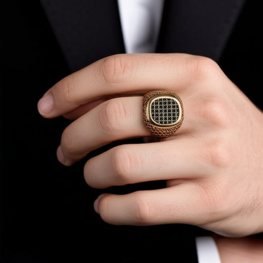 Royal Series - GILDED DOMINION RING - Pure Stainless Steel Men’s Gold-Plated Ring – Statement Luxury Jewelry (Size : -19-22-24) - THE MEN THING
