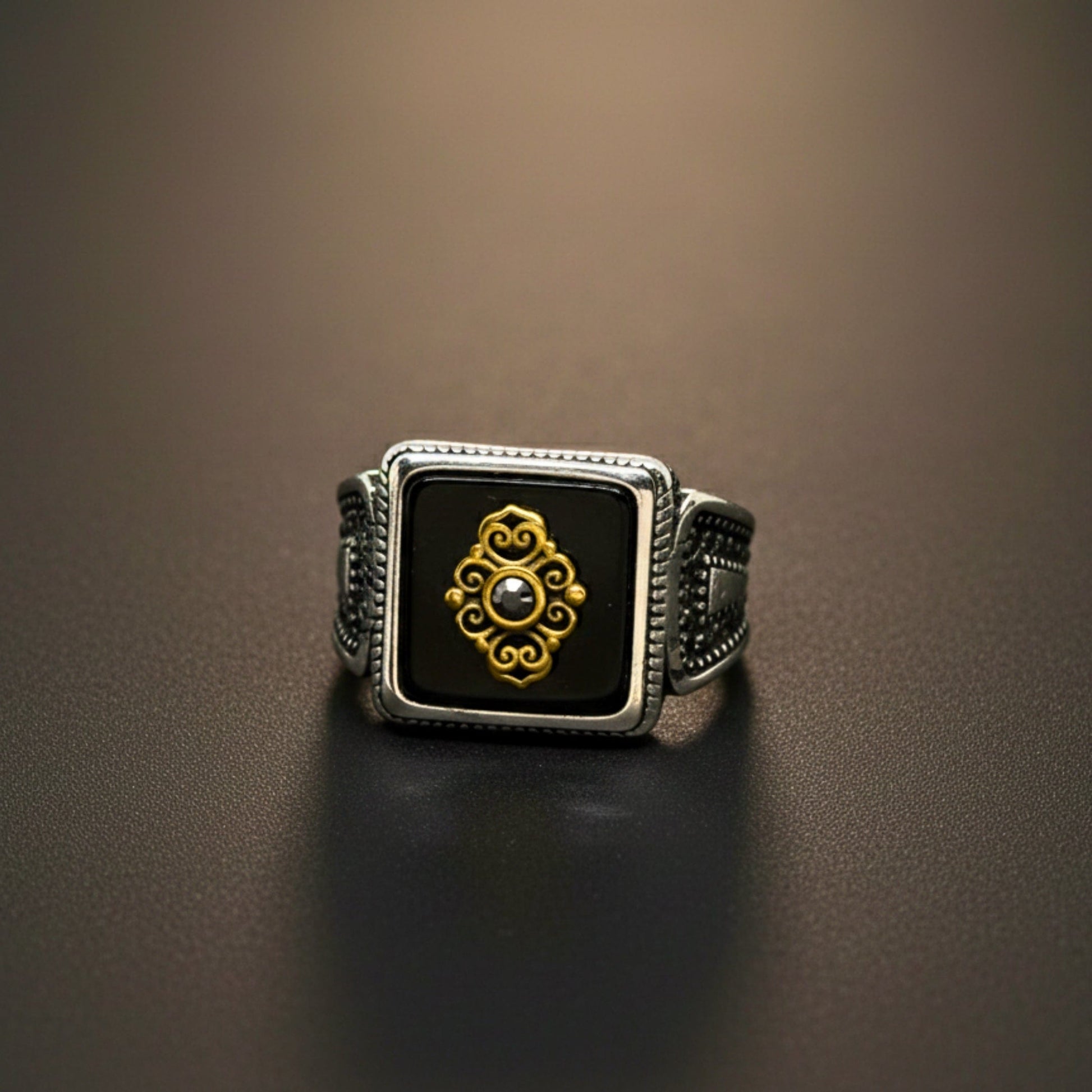 Royal Series - GILDED SIGIL RING - Pure Stainless Steel Men’s Silver-Plated Ring – Statement Luxury Jewelry (Size : 16-17-18-21-22-24-26-27) - THE MEN THING