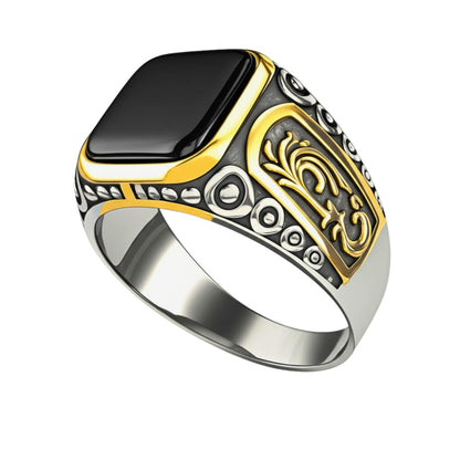 Royal Series - GOLDEN ABYSS RING - Pure Stainless Steel Men’s Steel-Gold-Plated Ring – Statement Luxury Jewelry (Size : 17-19-21-27) - THE MEN THING