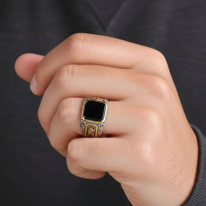 Royal Series - GOLDEN ABYSS RING - Pure Stainless Steel Men’s Steel-Gold-Plated Ring – Statement Luxury Jewelry (Size : 17-19-21-27) - THE MEN THING