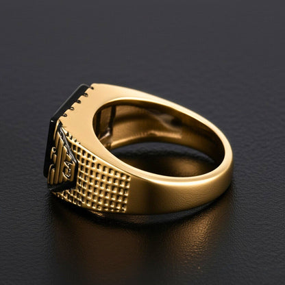 Royal Series - GOLDEN AEGIS RING - Pure Stainless Steel Men’s Gold-Plated Ring – Statement Luxury Jewelry (Size : 16-21-27) - THE MEN THING