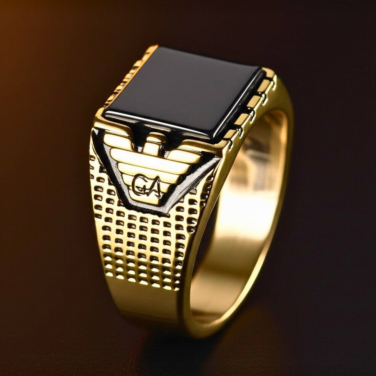Royal Series - GOLDEN AEGIS RING - Pure Stainless Steel Men’s Gold-Plated Ring – Statement Luxury Jewelry (Size : 16-21-27) - THE MEN THING