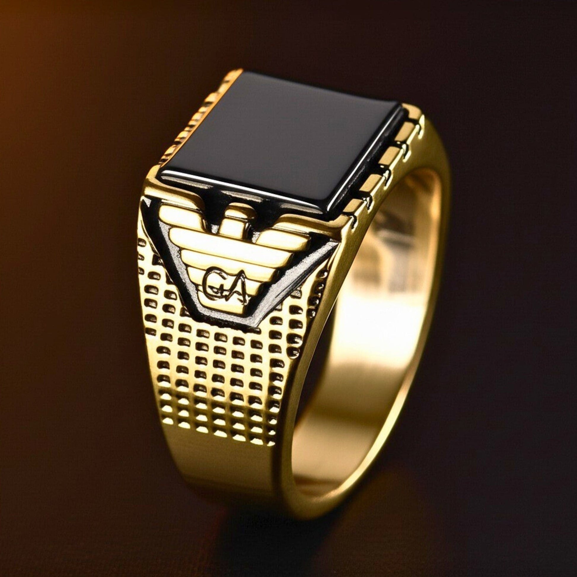 Royal Series - GOLDEN AEGIS RING - Pure Stainless Steel Men’s Gold-Plated Ring – Statement Luxury Jewelry (Size : 16-21-27) - THE MEN THING