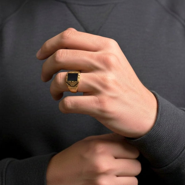 Royal Series - GOLDEN AEGIS RING - Pure Stainless Steel Men’s Gold-Plated Ring – Statement Luxury Jewelry (Size : 16-21-27)