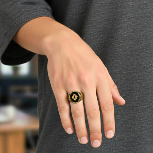 Royal Series - GOLDEN ELITE CREST RING - Pure Stainless Steel Men’s Steel-Gold-Plated Ring – Statement Luxury Jewelry (Size : 17-19-22-25-27) - THE MEN THING