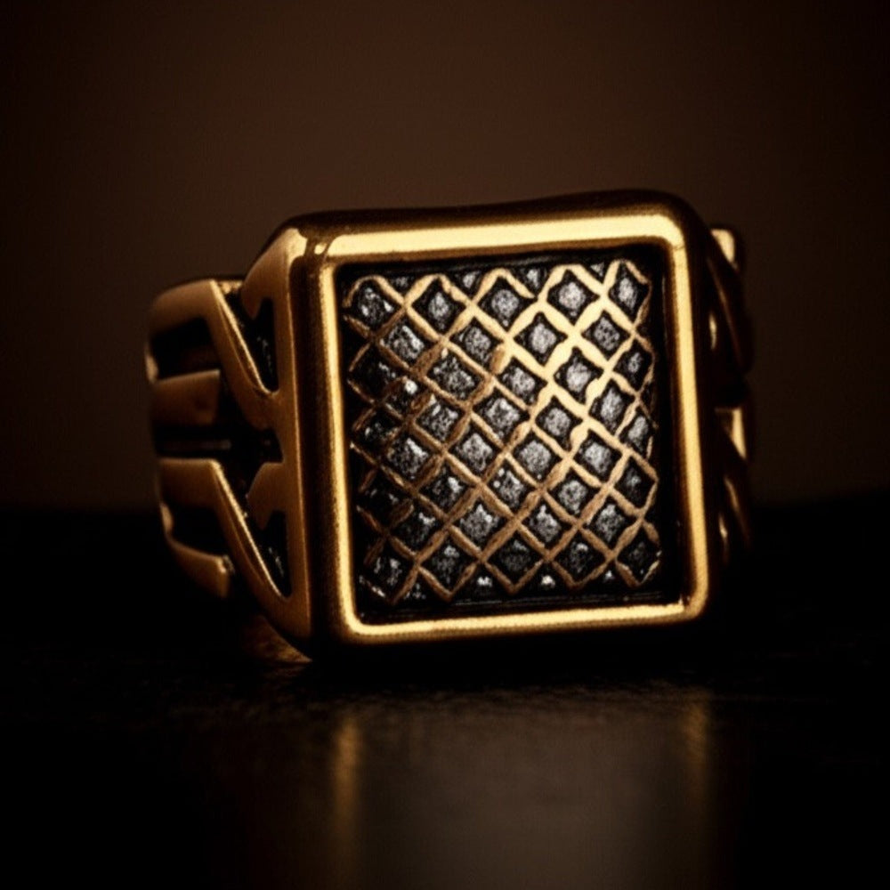 Royal Series - GOLDEN FORGE RING - Pure Stainless Steel Men’s Gold-Plated Ring – Statement Luxury Jewelry (Size : 17-22-27) - THE MEN THING