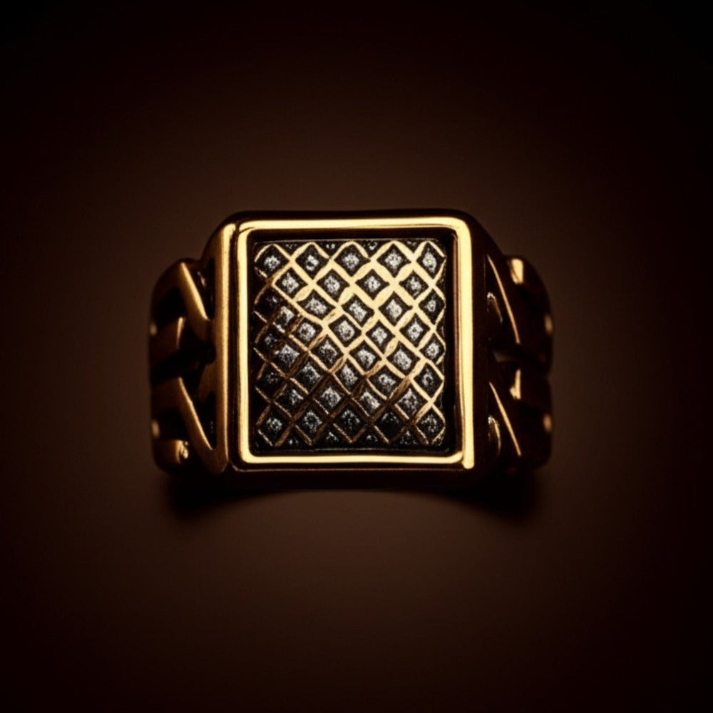 Royal Series - GOLDEN FORGE RING - Pure Stainless Steel Men’s Gold-Plated Ring – Statement Luxury Jewelry (Size : 17-22-27) - THE MEN THING