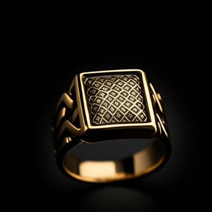 Royal Series - GOLDEN FORGE RING - Pure Stainless Steel Men’s Gold-Plated Ring – Statement Luxury Jewelry (Size : 17-22-27) - THE MEN THING