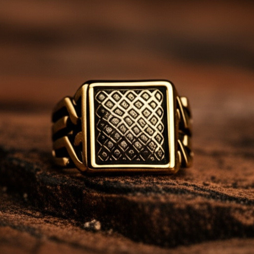 Royal Series - GOLDEN FORGE RING - Pure Stainless Steel Men’s Gold-Plated Ring – Statement Luxury Jewelry (Size : 17-22-27) - THE MEN THING