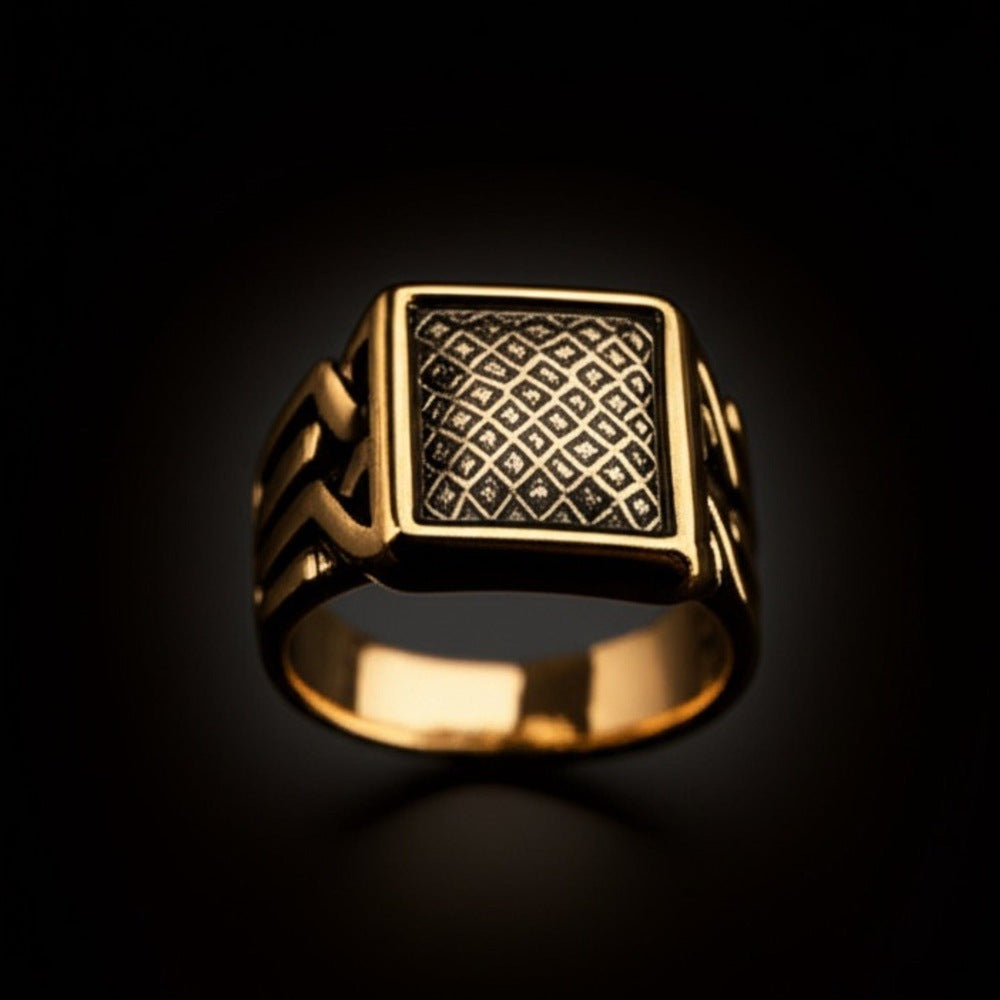 Royal Series - GOLDEN FORGE RING - Pure Stainless Steel Men’s Gold-Plated Ring – Statement Luxury Jewelry (Size : 17-22-27) - THE MEN THING