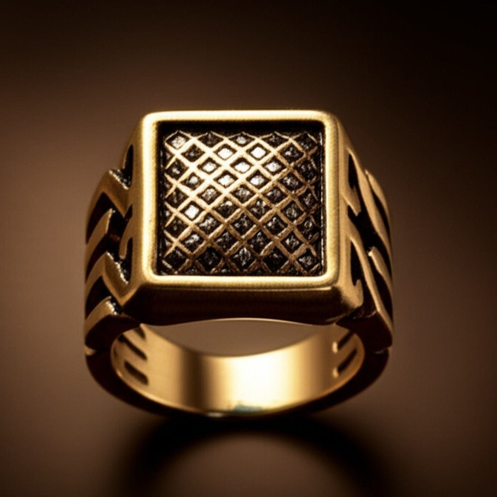 Royal Series - GOLDEN FORGE RING - Pure Stainless Steel Men’s Gold-Plated Ring – Statement Luxury Jewelry (Size : 17-22-27) - THE MEN THING