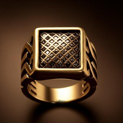 Royal Series - GOLDEN FORGE RING - Pure Stainless Steel Men’s Gold-Plated Ring – Statement Luxury Jewelry (Size : 17-22-27) - THE MEN THING