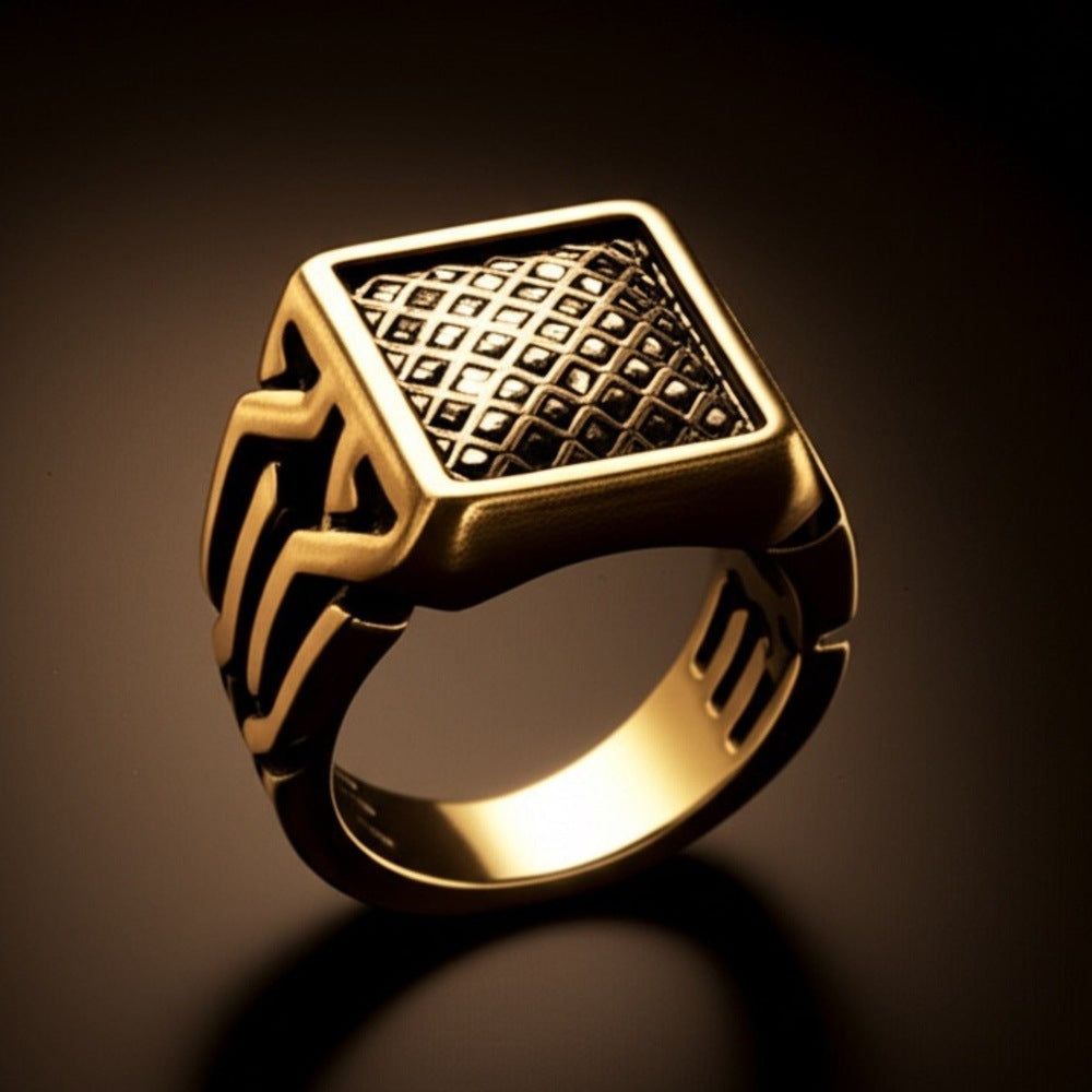 Royal Series - GOLDEN FORGE RING - Pure Stainless Steel Men’s Gold-Plated Ring – Statement Luxury Jewelry (Size : 17-22-27) - THE MEN THING