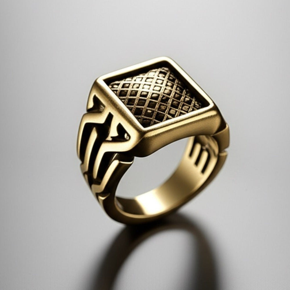 Royal Series - GOLDEN FORGE RING - Pure Stainless Steel Men’s Gold-Plated Ring – Statement Luxury Jewelry (Size : 17-22-27) - THE MEN THING