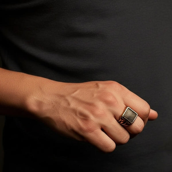 Royal Series - GOLDEN FORGE RING - Pure Stainless Steel Men’s Gold-Plated Ring – Statement Luxury Jewelry (Size : 17-22-27)