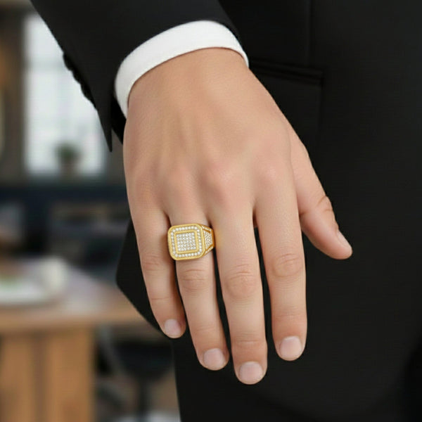 Royal Series - GOLDEN GLORY RING - Pure Stainless Steel Men’s Golden - Plated Ring – Statement Luxury Jewelry (Size : 16-18-26)