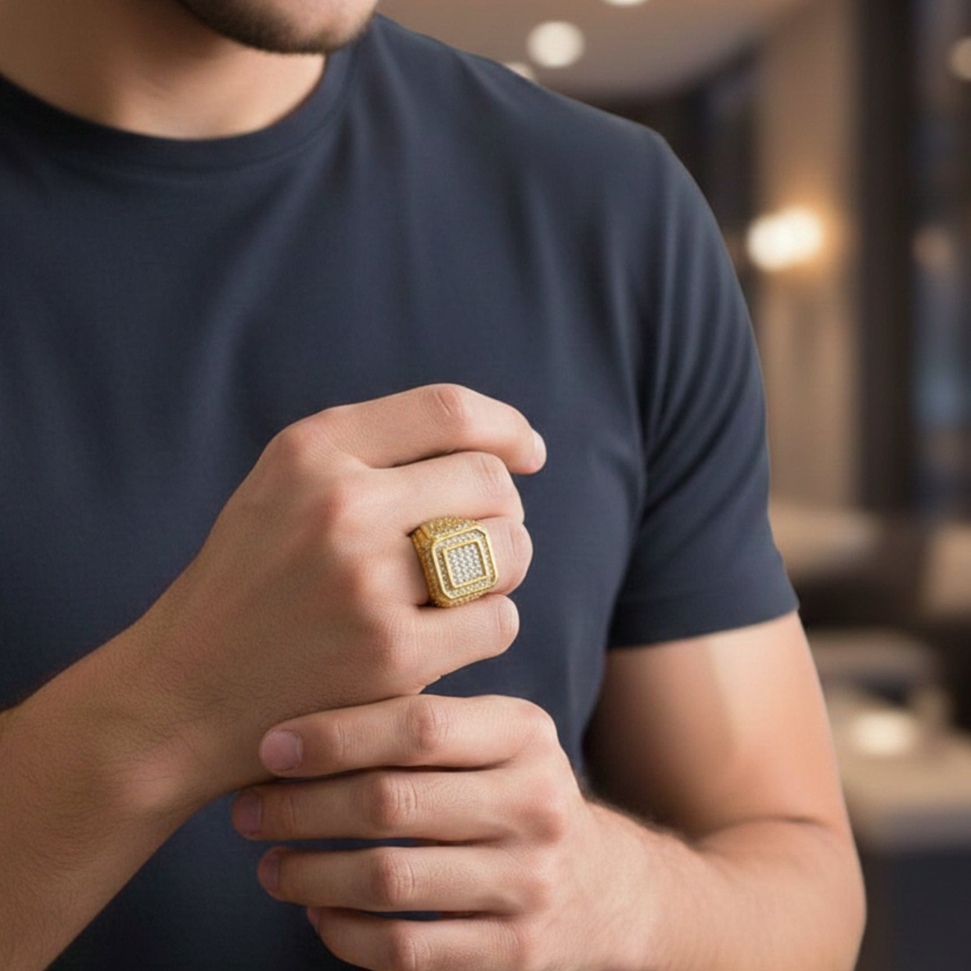 Royal Series - GOLDEN GLORY RING - Pure Stainless Steel Men’s Golden - Plated Ring – Statement Luxury Jewelry (Size : 16-18-26) - THE MEN THING