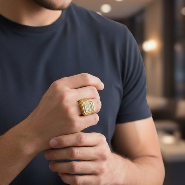 Royal Series - GOLDEN GLORY RING - Pure Stainless Steel Men’s Golden - Plated Ring – Statement Luxury Jewelry (Size : 16-18-26)