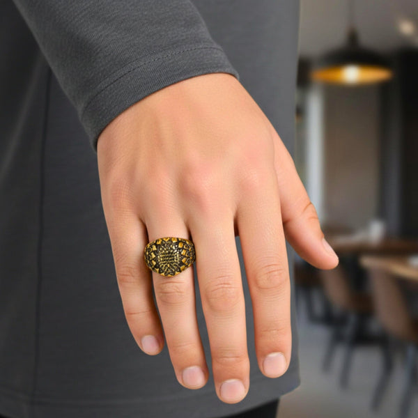 Royal Series - GOLDEN HIVE RING - Pure Stainless Steel Men’s Gold-Plated Ring – Statement Luxury Jewelry (Size : 17-21-22-26-27)