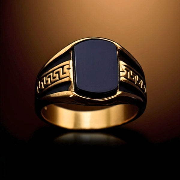 Royal Series - GOLDEN MAZE RING - Pure Stainless Steel Men’s Gold-Plated Ring – Statement Luxury Jewelry (Size : 16-21-26)