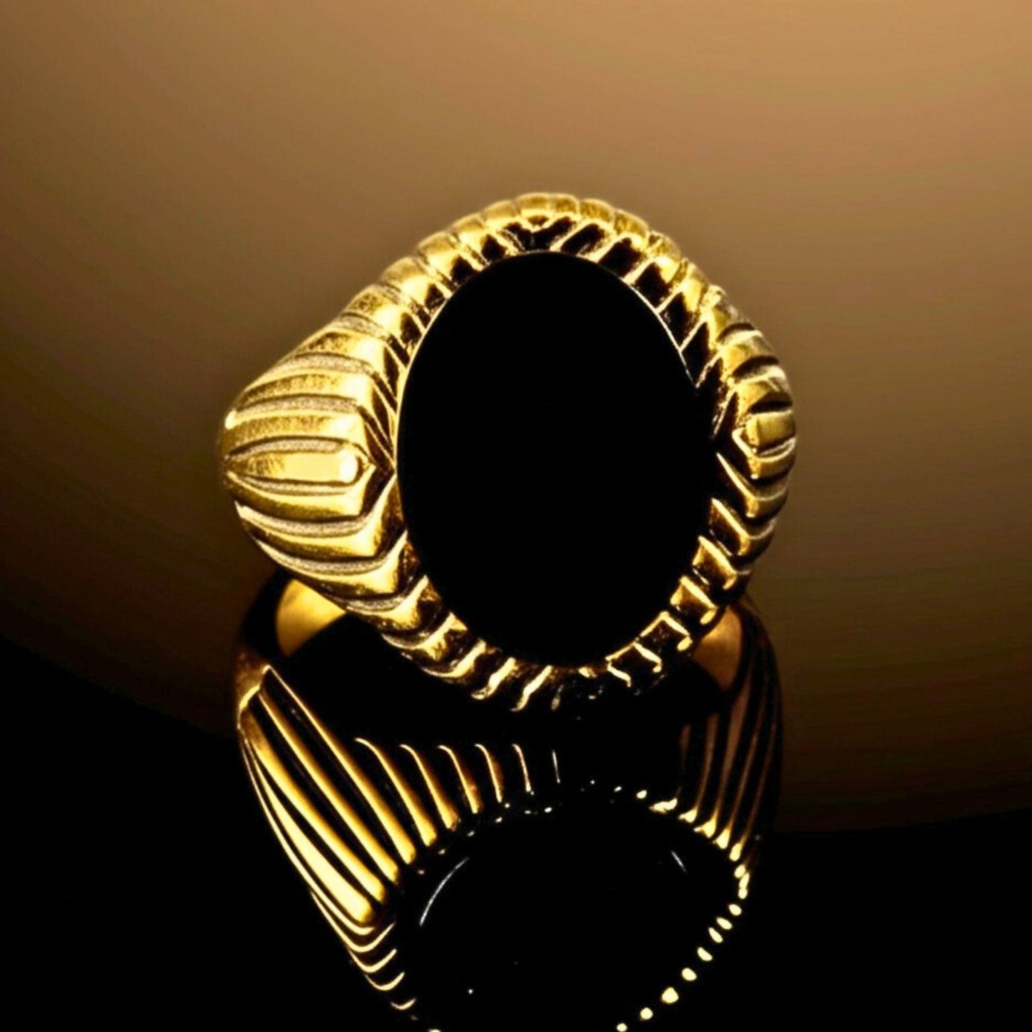 Royal Series - GOLDEN OBELISK RING - Pure Stainless Steel Men’s Gold-Plated Ring – Statement Luxury Jewelry (Size : 17-22-27) - THE MEN THING