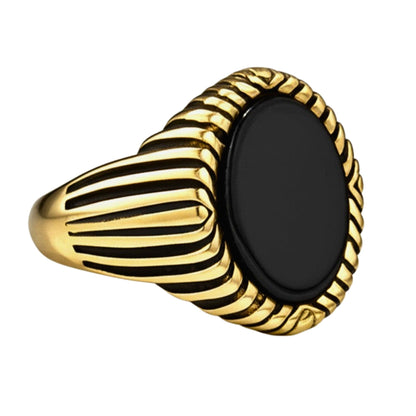Royal Series - GOLDEN OBELISK RING - Pure Stainless Steel Men’s Gold-Plated Ring – Statement Luxury Jewelry (Size : 17-22-27) - THE MEN THING