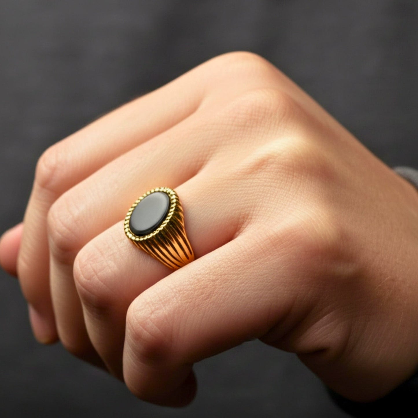 Royal Series - GOLDEN OBELISK RING - Pure Stainless Steel Men’s Gold-Plated Ring – Statement Luxury Jewelry (Size : 17-22-27) - THE MEN THING