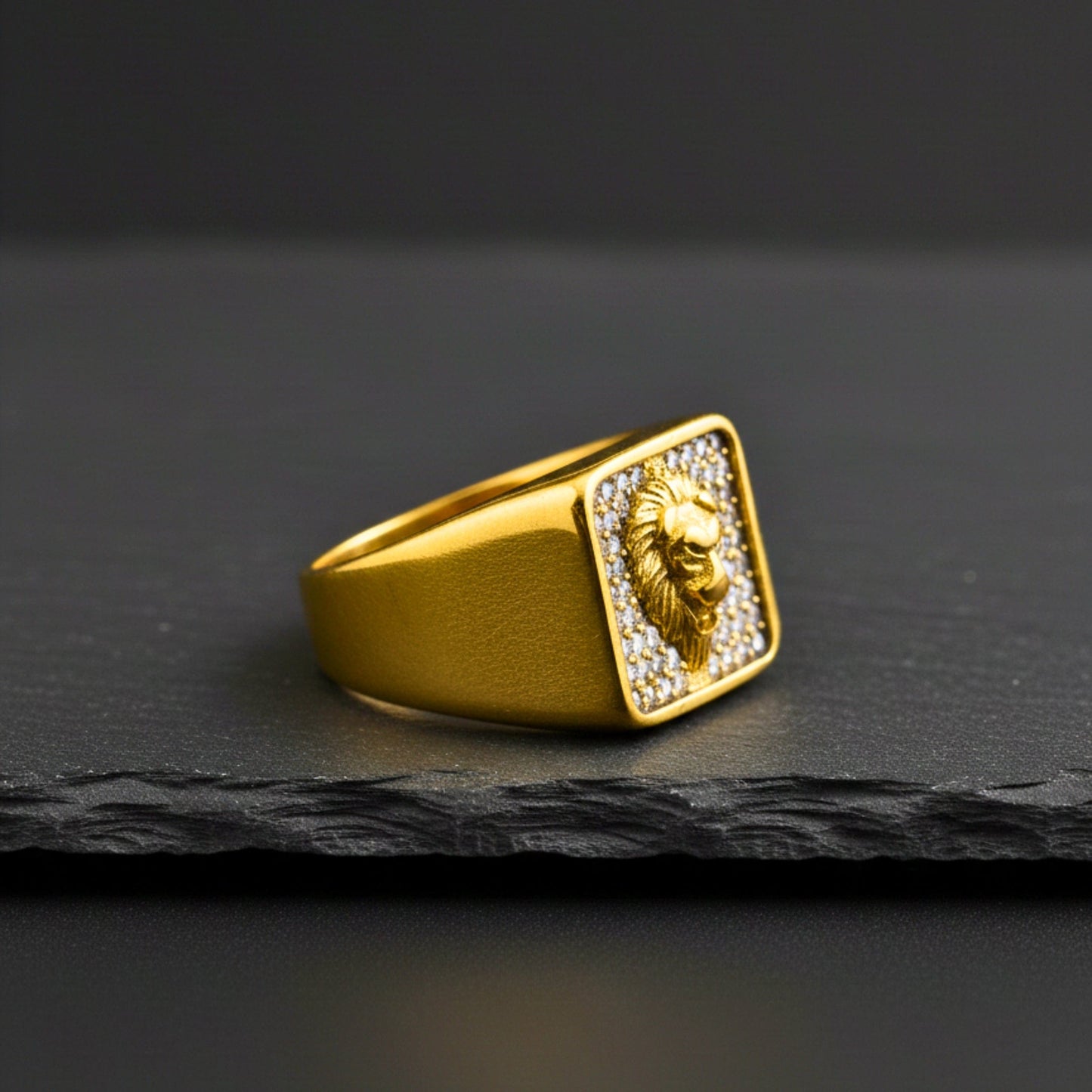 Royal Series - GOLDEN ROAR RING - Pure Stainless Steel Men’s Gold-Plated Ring – Statement Luxury Jewelry (Size : 16-18-21-25-27-30) - THE MEN THING