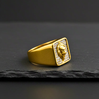 Royal Series - GOLDEN ROAR RING - Pure Stainless Steel Men’s Gold-Plated Ring – Statement Luxury Jewelry (Size : 16-18-21-25-27-30) - THE MEN THING