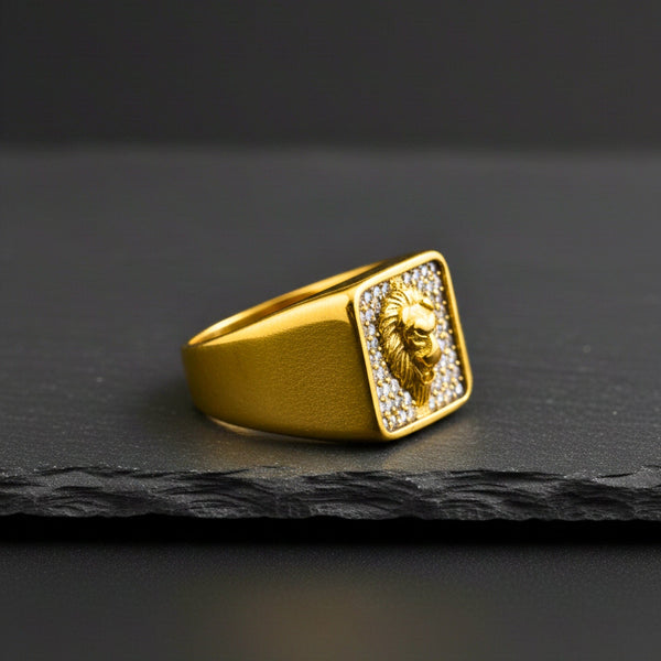 Royal Series - GOLDEN ROAR RING - Pure Stainless Steel Men’s Gold-Plated Ring – Statement Luxury Jewelry (Size : 16-18-21-25-27-30)