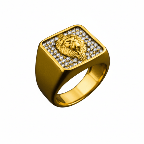 Royal Series - GOLDEN ROAR RING - Pure Stainless Steel Men’s Gold-Plated Ring – Statement Luxury Jewelry (Size : 16-18-21-25-27-30)