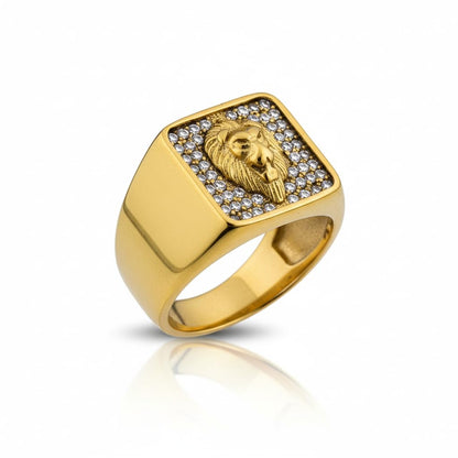 Royal Series - GOLDEN ROAR RING - Pure Stainless Steel Men’s Gold-Plated Ring – Statement Luxury Jewelry (Size : 16-18-21-25-27-30) - THE MEN THING