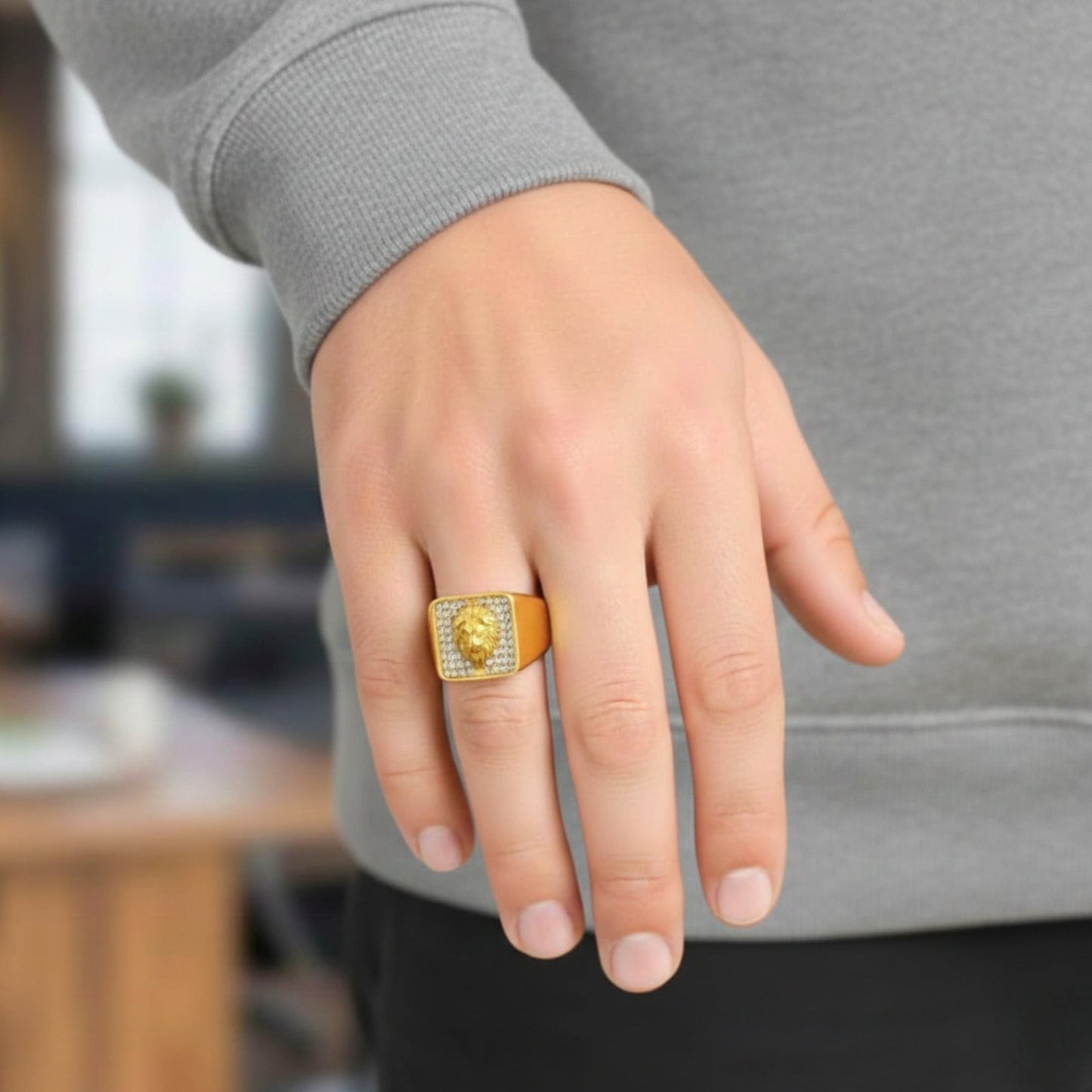 Royal Series - GOLDEN ROAR RING - Pure Stainless Steel Men’s Gold-Plated Ring – Statement Luxury Jewelry (Size : 16-18-21-25-27-30) - THE MEN THING