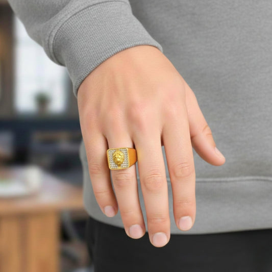 Royal Series - GOLDEN ROAR RING - Pure Stainless Steel Men’s Gold-Plated Ring – Statement Luxury Jewelry (Size : 16-18-21-25-27-30) - THE MEN THING