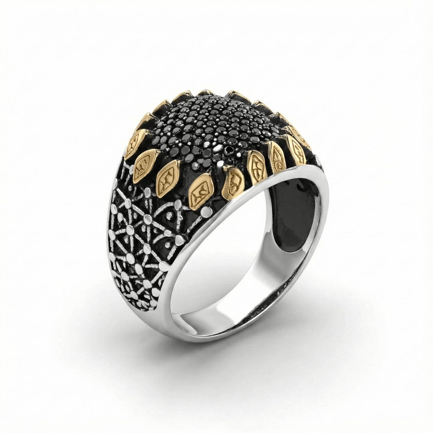 Royal Series - GOLDEN VORTEX RING - Pure Stainless Steel Men’s Steel-Gold-Plated Ring – Statement Luxury Jewelry (Size : 19-22-24-27) - THE MEN THING