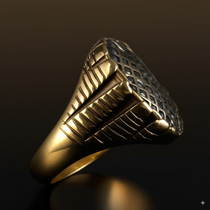 Royal Series - GRIDIRON MAJESTY RING - Pure Stainless Steel Men’s Gold-Plated Ring – Statement Luxury Jewelry (Size : 18-21-27) - THE MEN THING