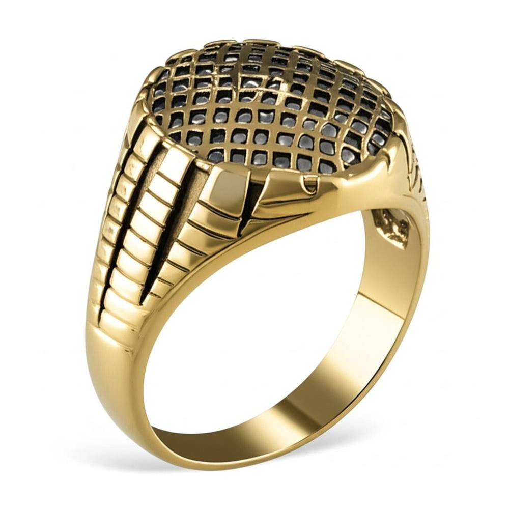 Royal Series - GRIDIRON MAJESTY RING - Pure Stainless Steel Men’s Gold-Plated Ring – Statement Luxury Jewelry (Size : 18-21-27) - THE MEN THING