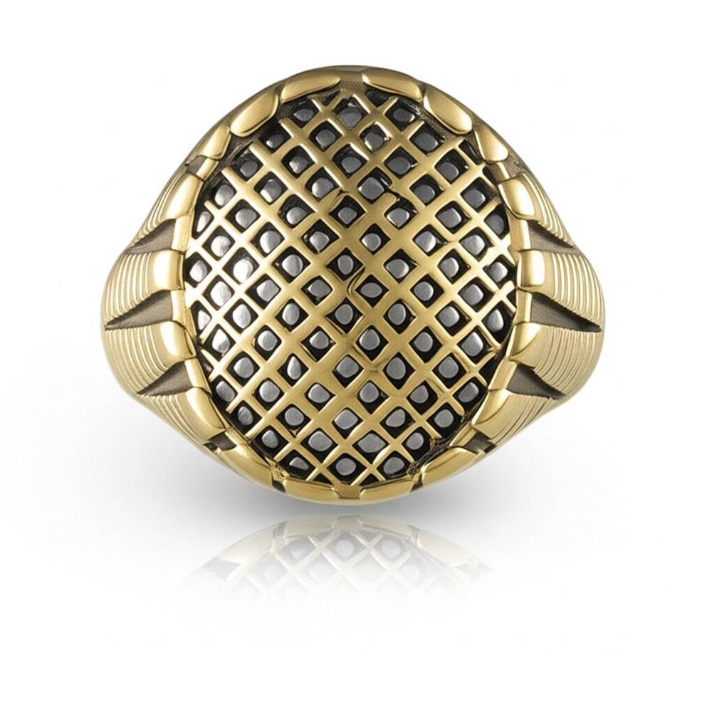 Royal Series - GRIDIRON MAJESTY RING - Pure Stainless Steel Men’s Gold-Plated Ring – Statement Luxury Jewelry (Size : 18-21-27) - THE MEN THING