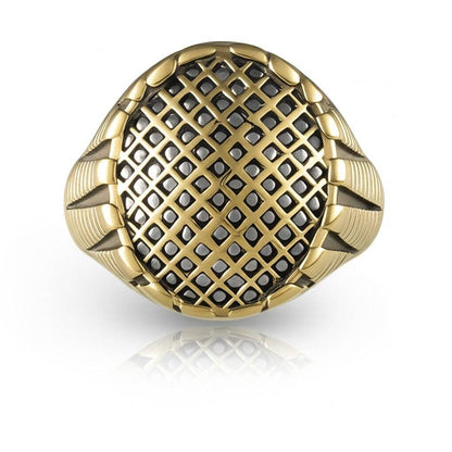 Royal Series - GRIDIRON MAJESTY RING - Pure Stainless Steel Men’s Gold-Plated Ring – Statement Luxury Jewelry (Size : 18-21-27) - THE MEN THING
