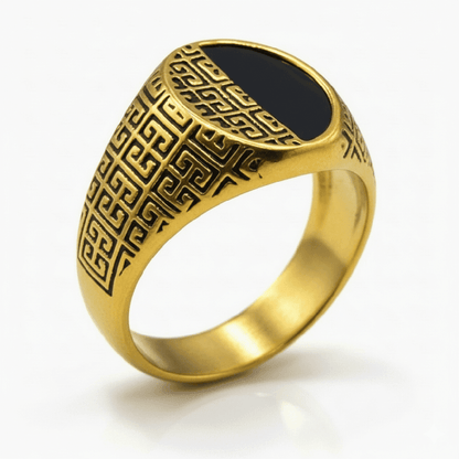 Royal Series - HELIOS DIVIDE RING - Pure Stainless Steel Men’s Gold-Plated Ring – Statement Luxury Jewelry (Size : 17-19-22-27) - THE MEN THING