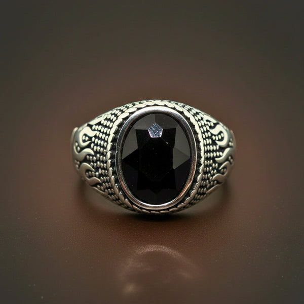Royal Series - HELLFIRE OBSIDIAN RING - Pure Stainless Steel Men’s Steel-Plated Ring – Statement Luxury Jewelry (Size : 15-19-22-25-27-30)
