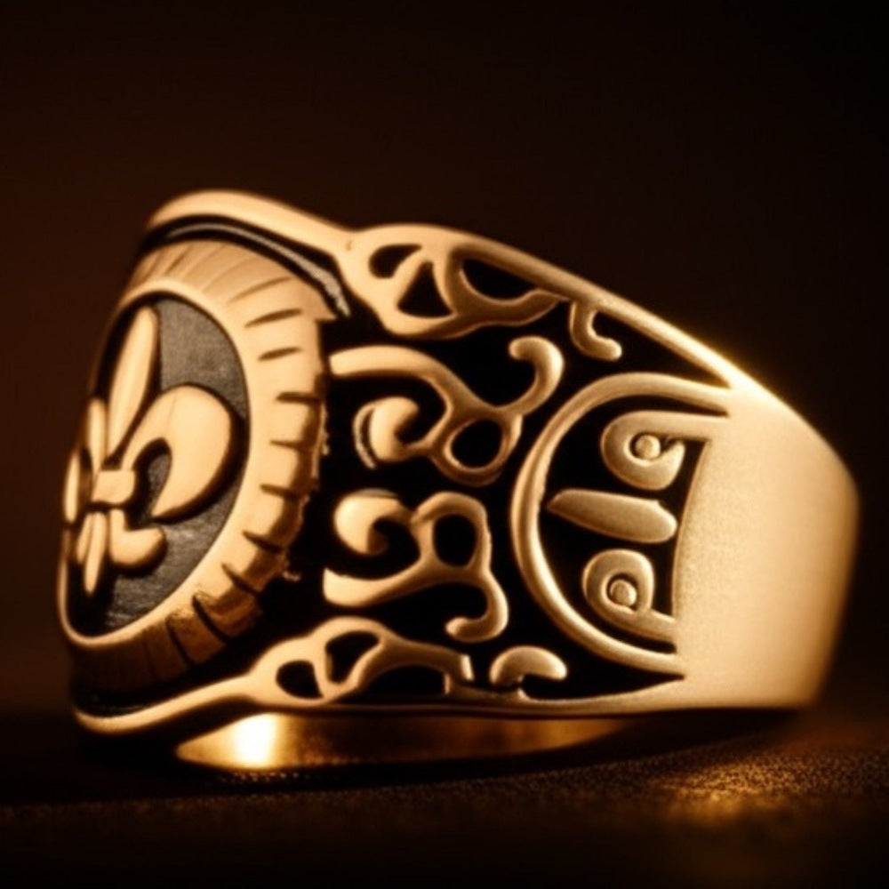 Royal Series - HERALD RING - Pure Stainless Steel Men’s Gold-Plated Ring – Statement Luxury Jewelry (Size : 19-21-24) - THE MEN THING