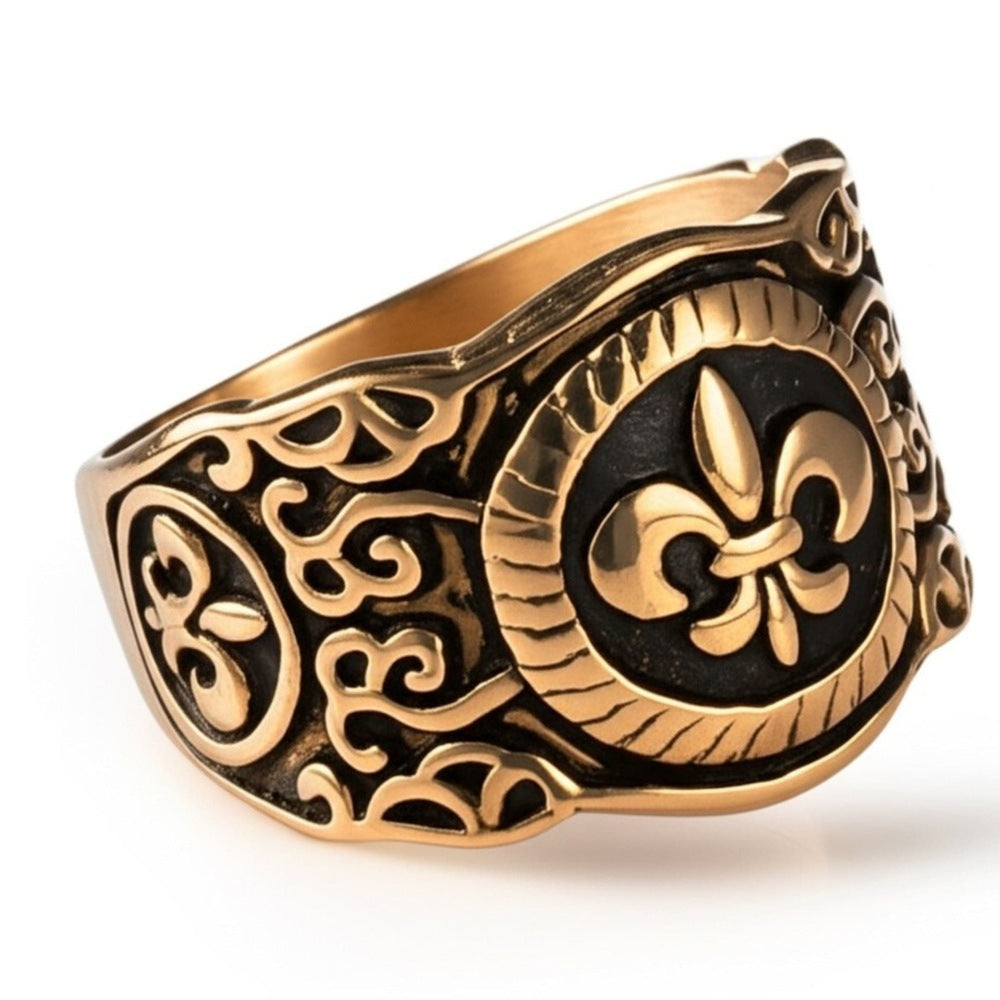 Royal Series - HERALD RING - Pure Stainless Steel Men’s Gold-Plated Ring – Statement Luxury Jewelry (Size : 19-21-24) - THE MEN THING