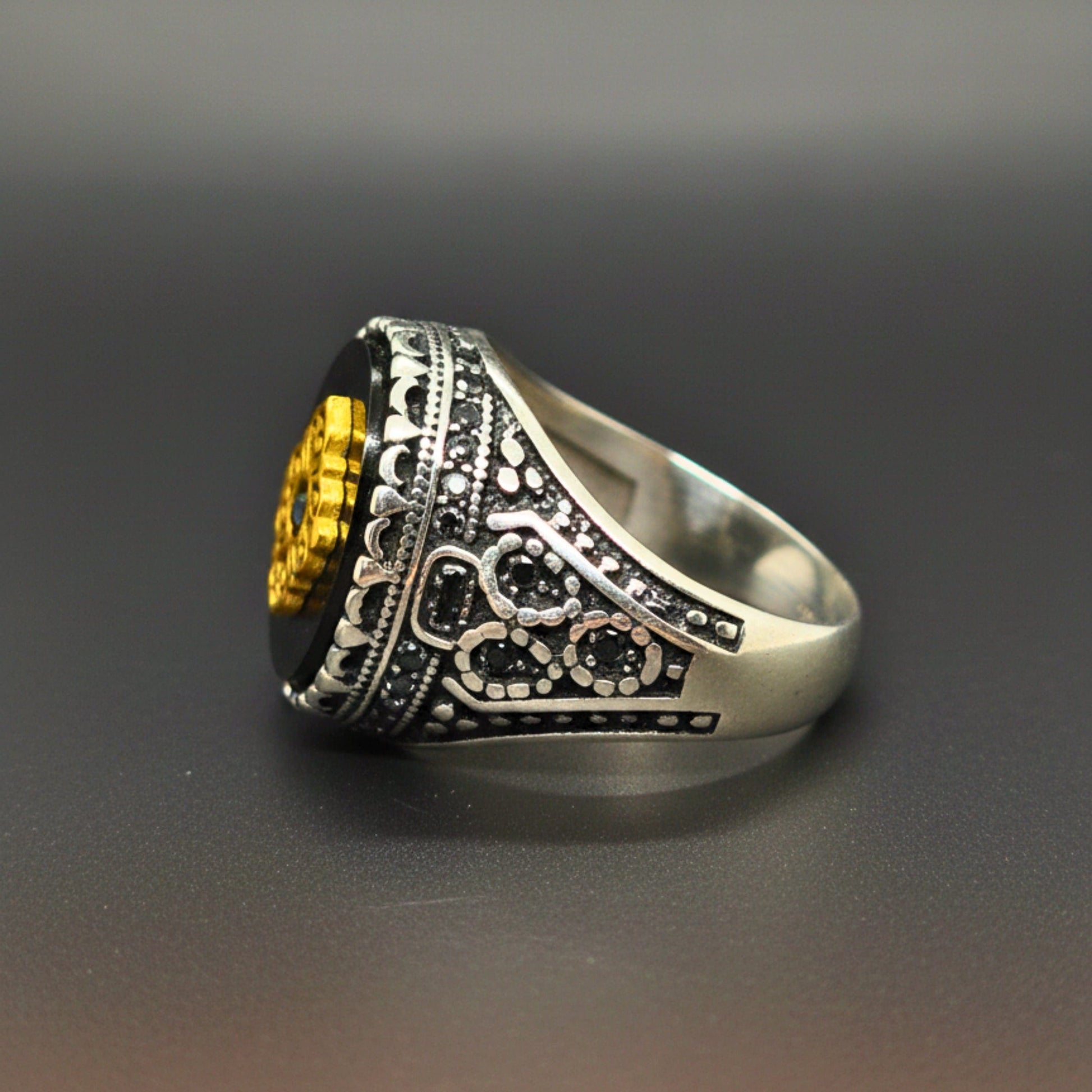 Royal Series - IMPERIAL GLYPH RING - Pure Stainless Steel Men’s Steel-Gold-Plated Ring – Statement Luxury Jewelry (Size : 17-21-22-26-27) - THE MEN THING