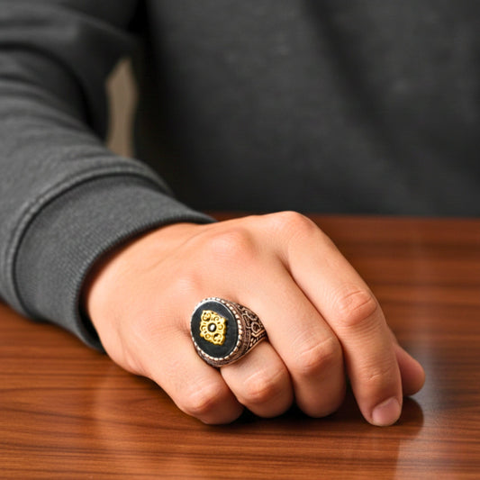 Royal Series - IMPERIAL GLYPH RING - Pure Stainless Steel Men’s Steel-Gold-Plated Ring – Statement Luxury Jewelry (Size : 17-21-22-26-27) - THE MEN THING